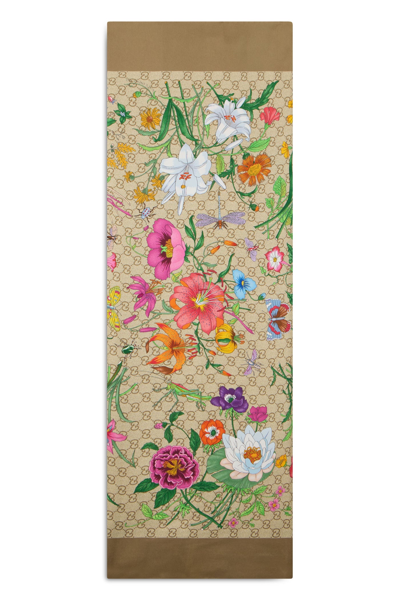 Gucci Floral Silk Scarf — Beige Scarfs