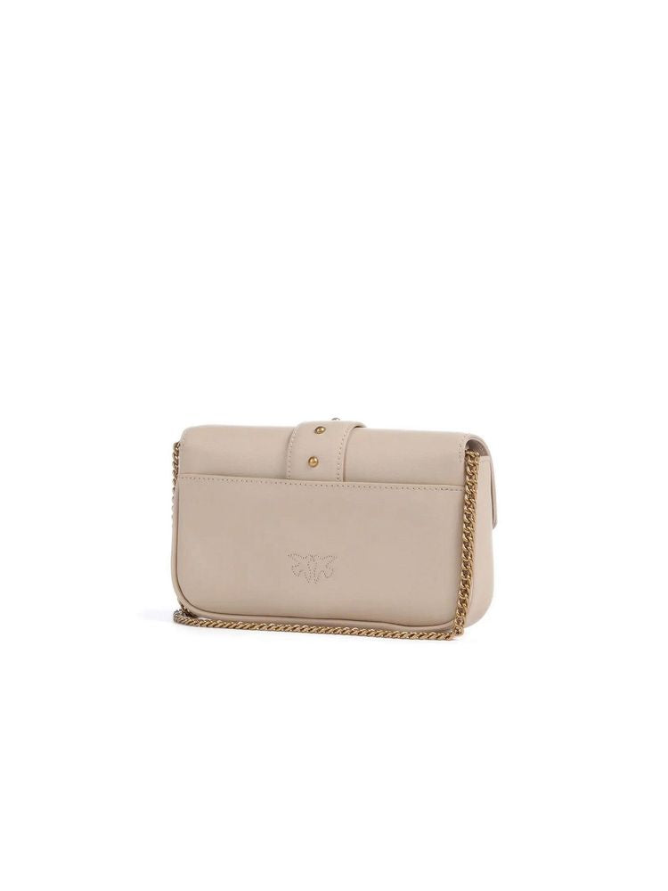 Pinko Structured Cow Leather Crossbody Bag — Beige | Accessory: Zinc