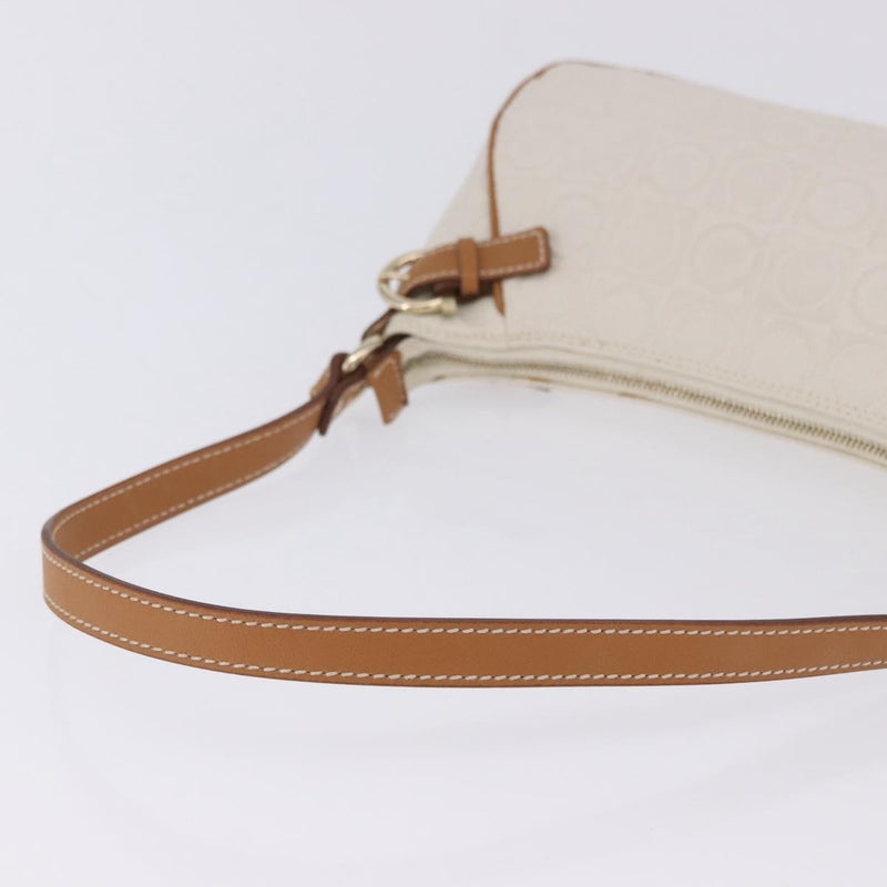 Salvatore Ferragamo Gancini Canvas And Leather White Bag