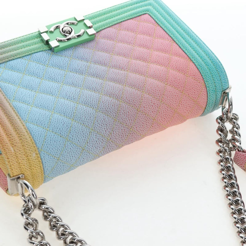 Chanel Rainbow Boy Flap Quilted Painted Caviar Multicolour Leather Bag