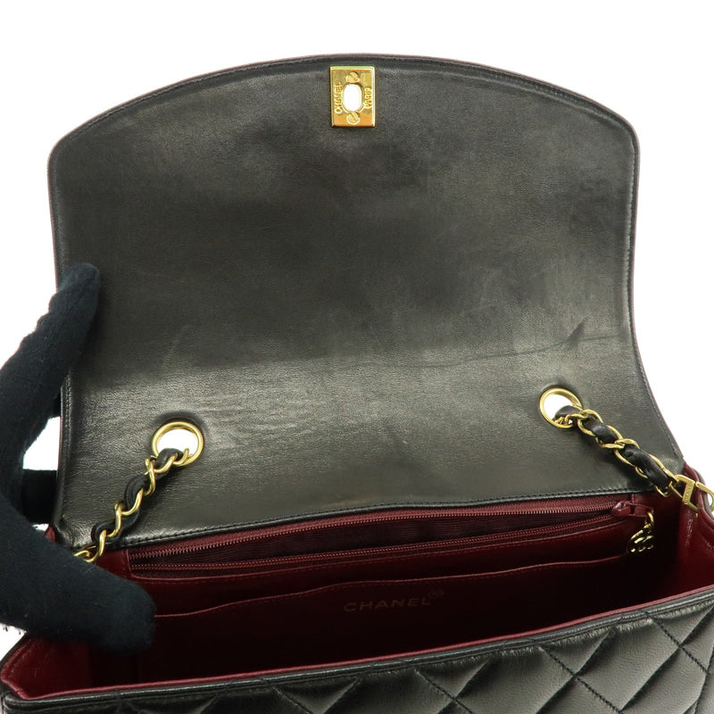Chanel Vintage Diana Flap Quilted Lambskin Black Leather Bag