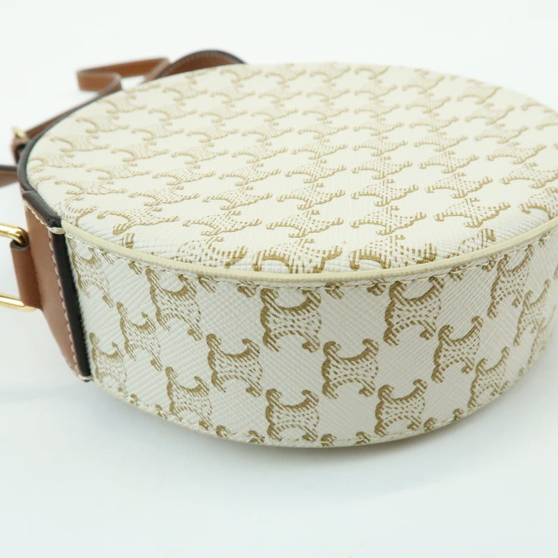 Celine Round Purse On Strap Triomphe Coated Canvas Beige Bag