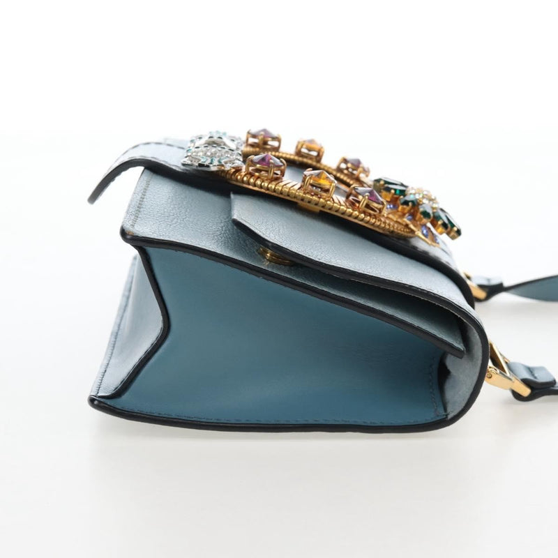 Miu Miu Madras Crystal Buckle Leather Blue Bag