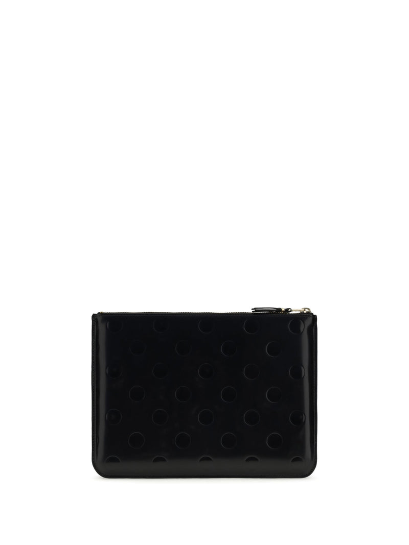 Comme Des Garçons Wallet Embossed Polka-Dot Pouch — Black Calf Leather Bos Taurus
