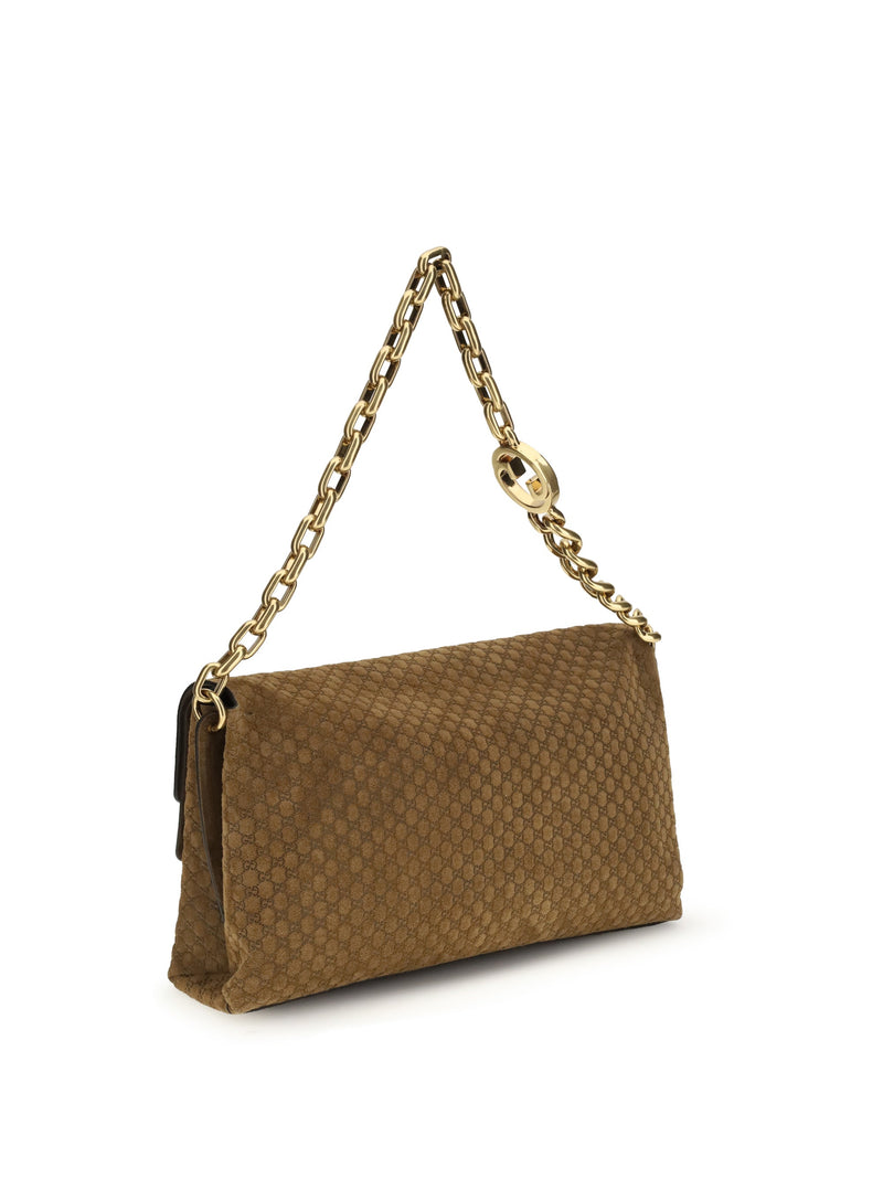 Gucci Embossed Gg Suede Shoulder Bag — Brown Outer