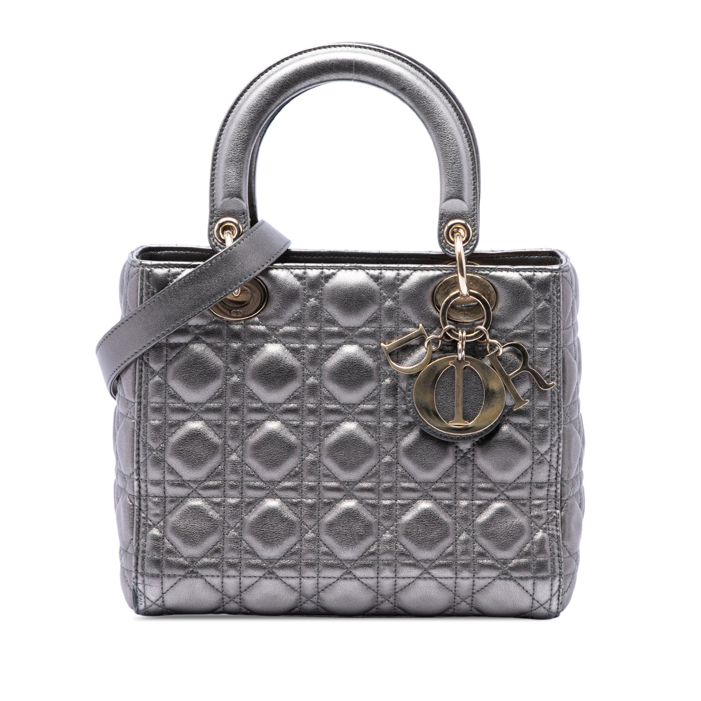 Medium Metallic Lambskin Cannage Lady Dior - Image 1