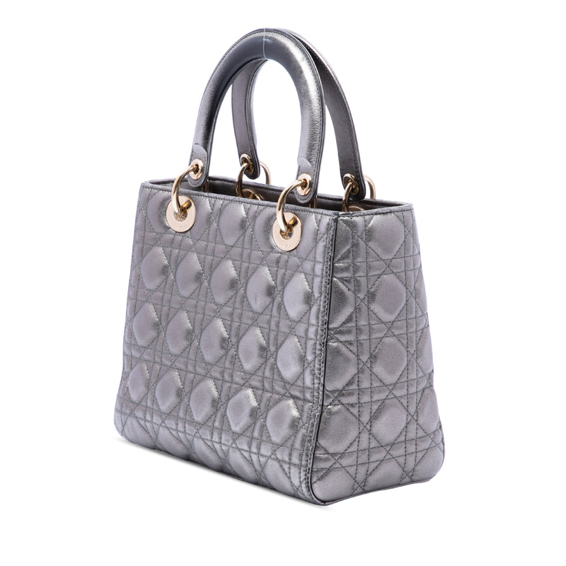 Medium Metallic Lambskin Cannage Lady Dior - Image 2