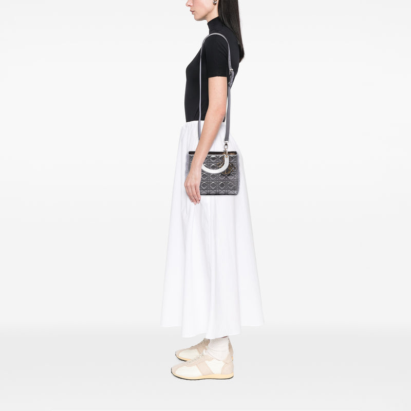 Medium Metallic Lambskin Cannage Lady Dior - Image 6