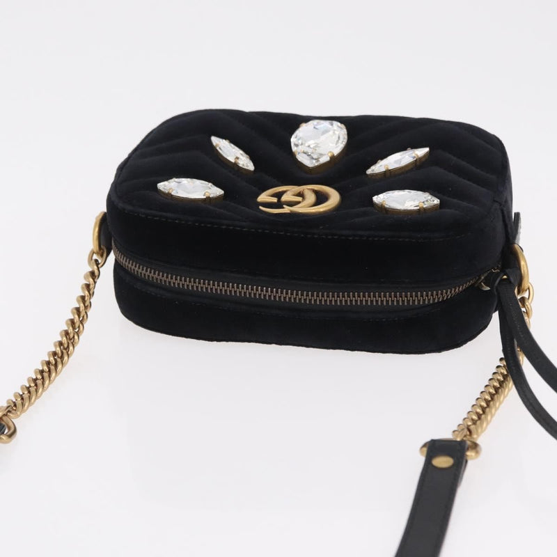 Gucci Gg Marmont Crystal Embellished Matelasse Velvet Black Bag