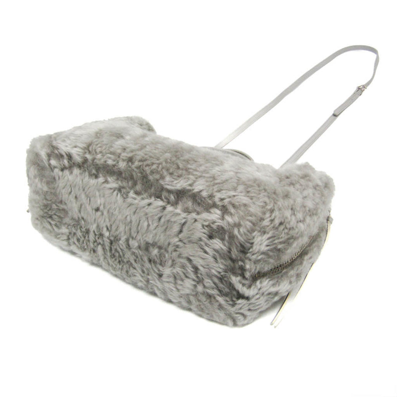 Balenciaga Papier A6 Zip Around Classic Studs Shearling Gray Faux_fur Bag