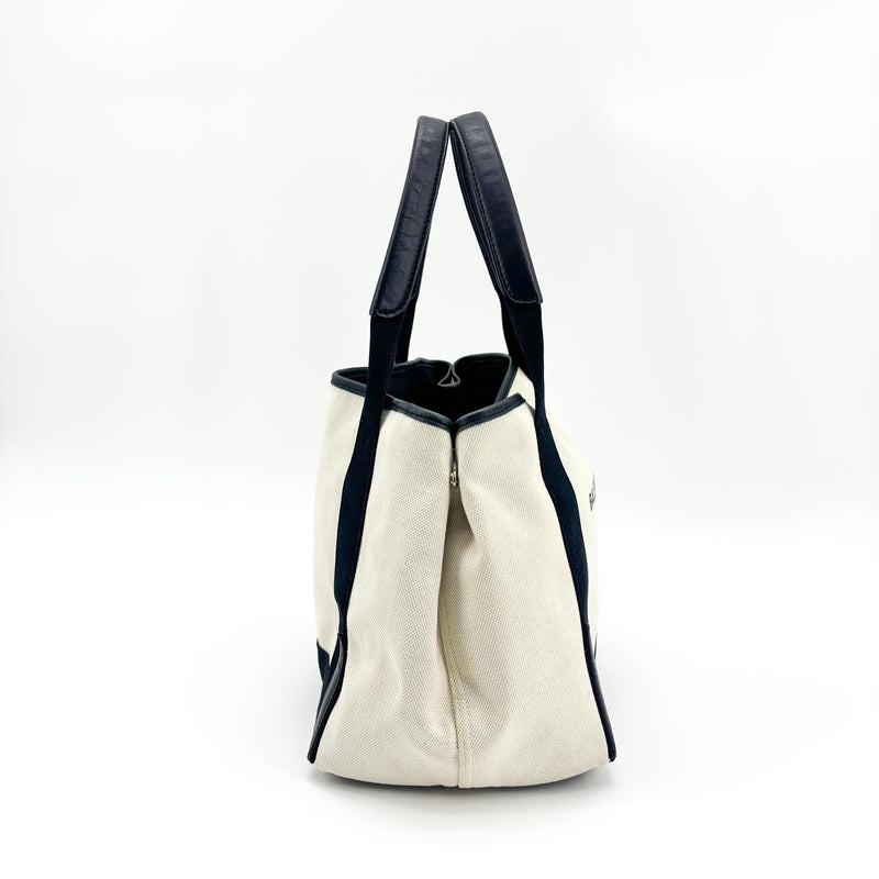 Balenciaga Navy Cabas Canvas With Leather Black Bag