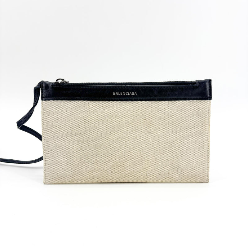 Balenciaga Navy Cabas Canvas With Leather Black Bag