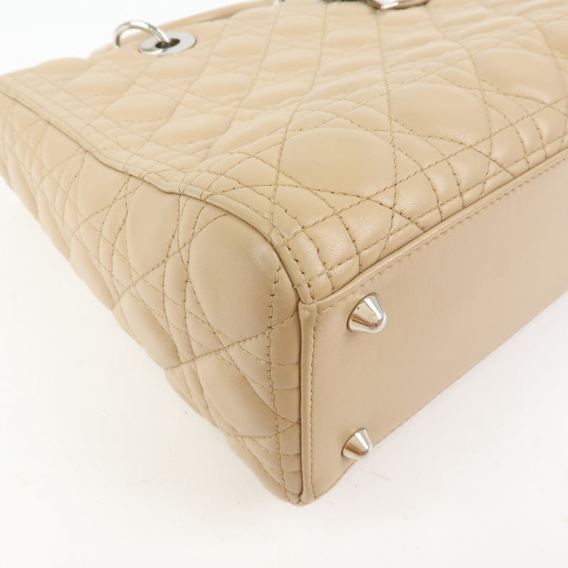Christian Dior Lady Cannage Quilt Lambskin Beige Leather Bag