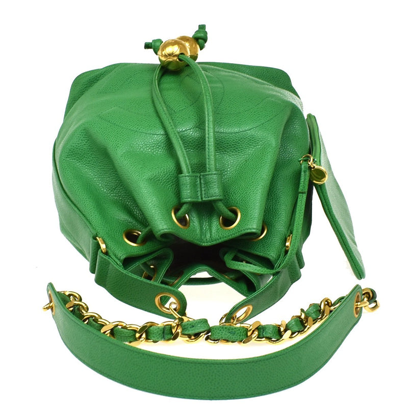 Chanel Vintage Cc Chain Drawstring Lambskin Green Calfskin Bag