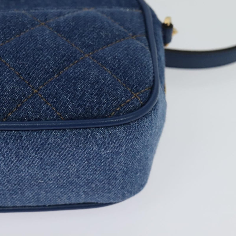 Versace Medusa Icon Front Slip Pocket Camera Quilted Denim Blue Canvas Bag