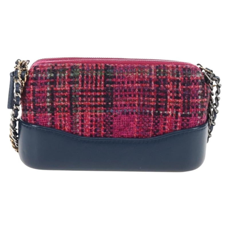 Chanel Gabrielle Double Zip Clutch With Chain Quilted Tweed Pink