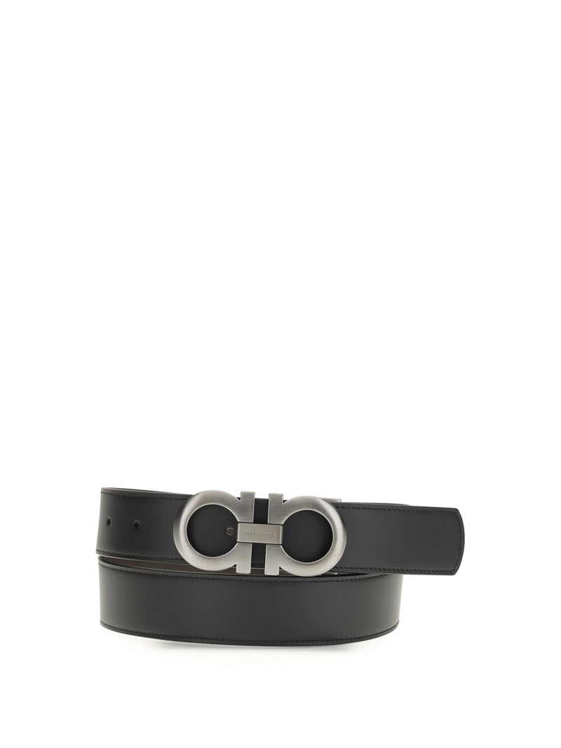 Ferragamo Gancini Buckle Leather Belt — Black Calf