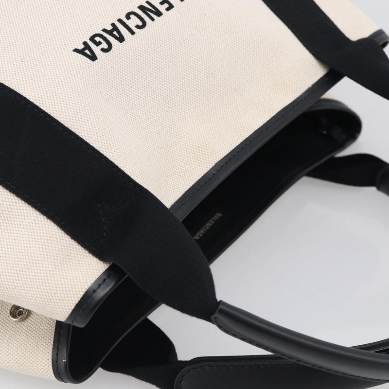 Balenciaga Navy Cabas Canvas With Leather White Bag