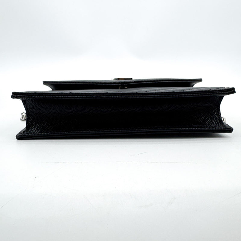 Saint Laurent Classic Monogram Wallet On Chain Matelasse Chevron Leather Black Bag