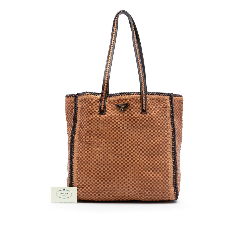 Woven Goatskin Madras Tote - Image 7