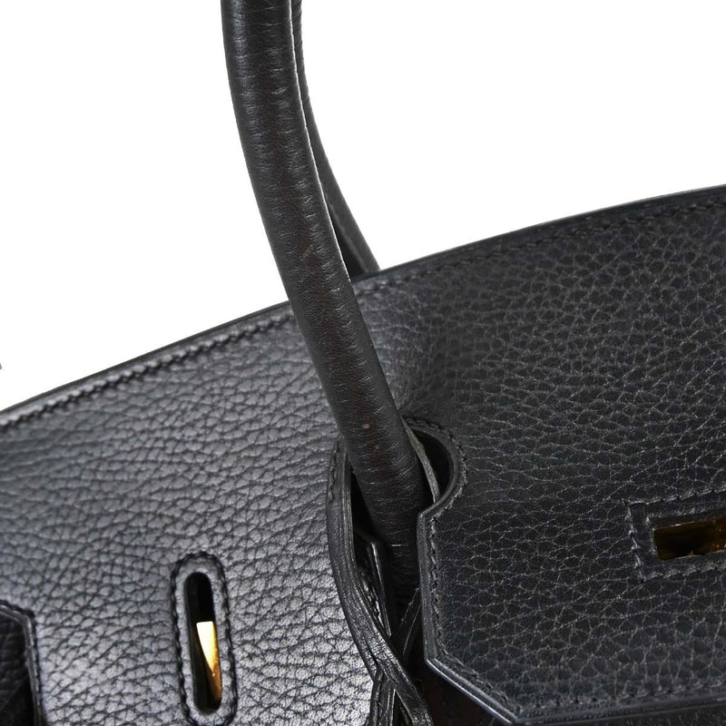 Hermes Birkin Black Clemence With Gold Hardware Leather Bag