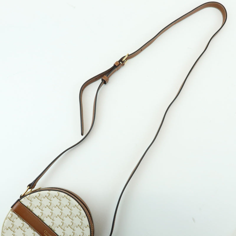 Celine Round Purse On Strap Triomphe Coated Canvas Beige Bag