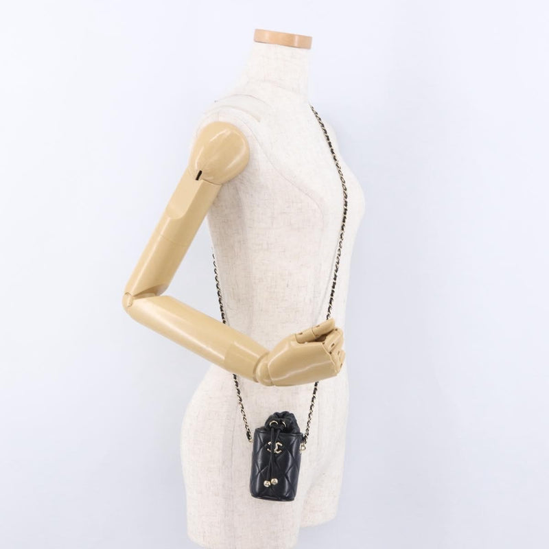 Chanel Drawstring Bucket With Chain Quilted Lambskin Black Leather Bag