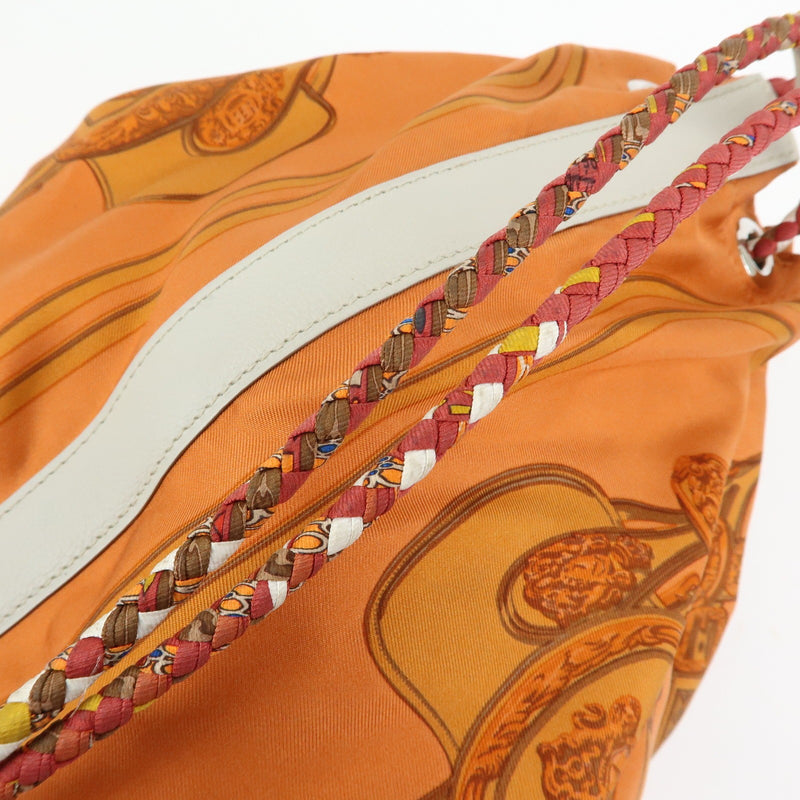 Hermes Soie Cool Printed Silk And Calfskin Orange Bag