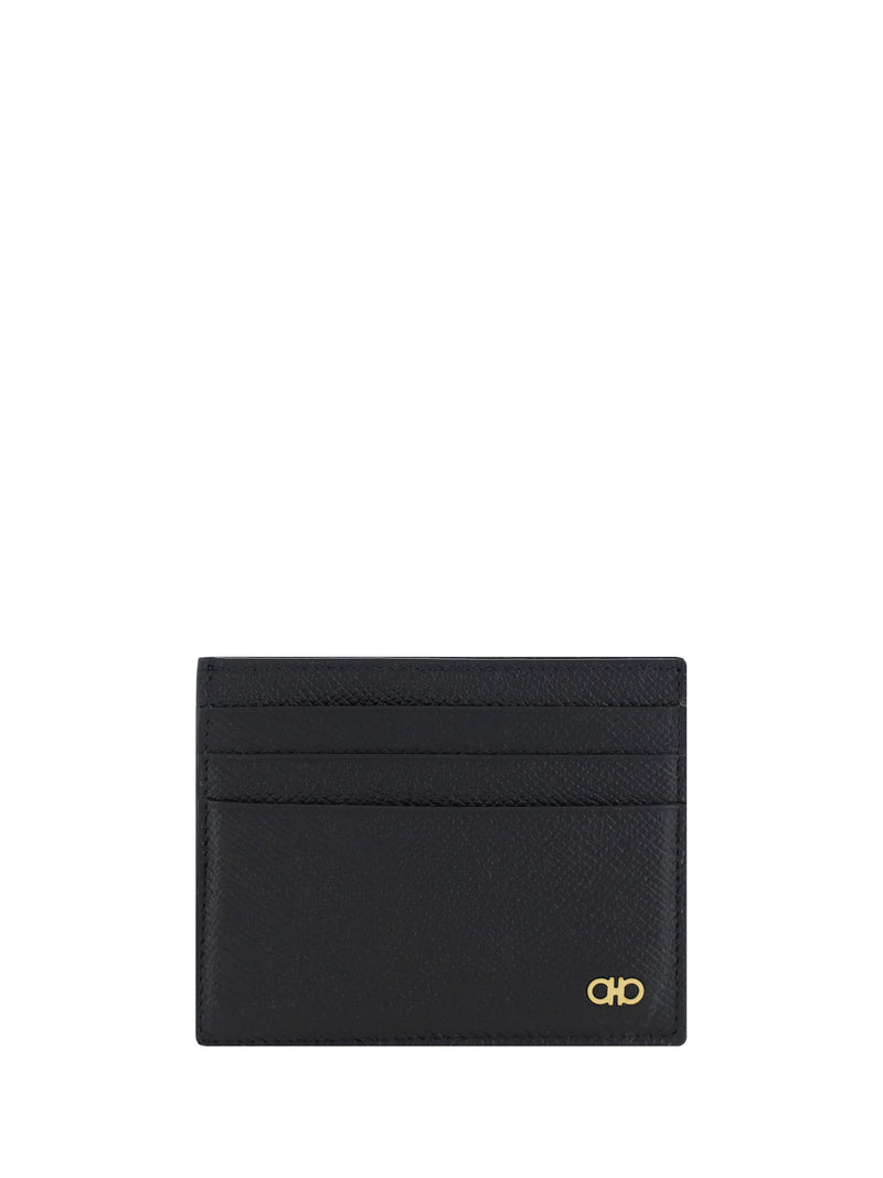 Ferragamo Hammered Calf Leather Card Case — Black Cases