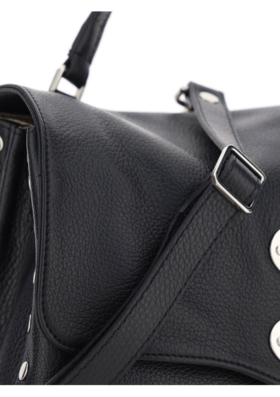Zanellato Postina Daily Top Handle Bag — Black Calf Leather Bos Taurus
