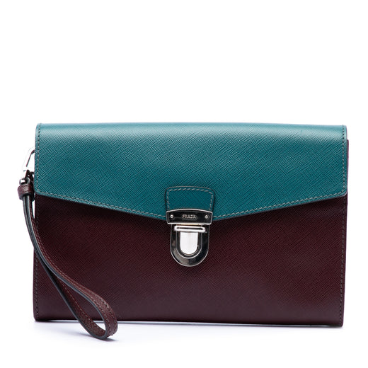 Bicolor Saffiano Envelope Push Lock Clutch - Image 1