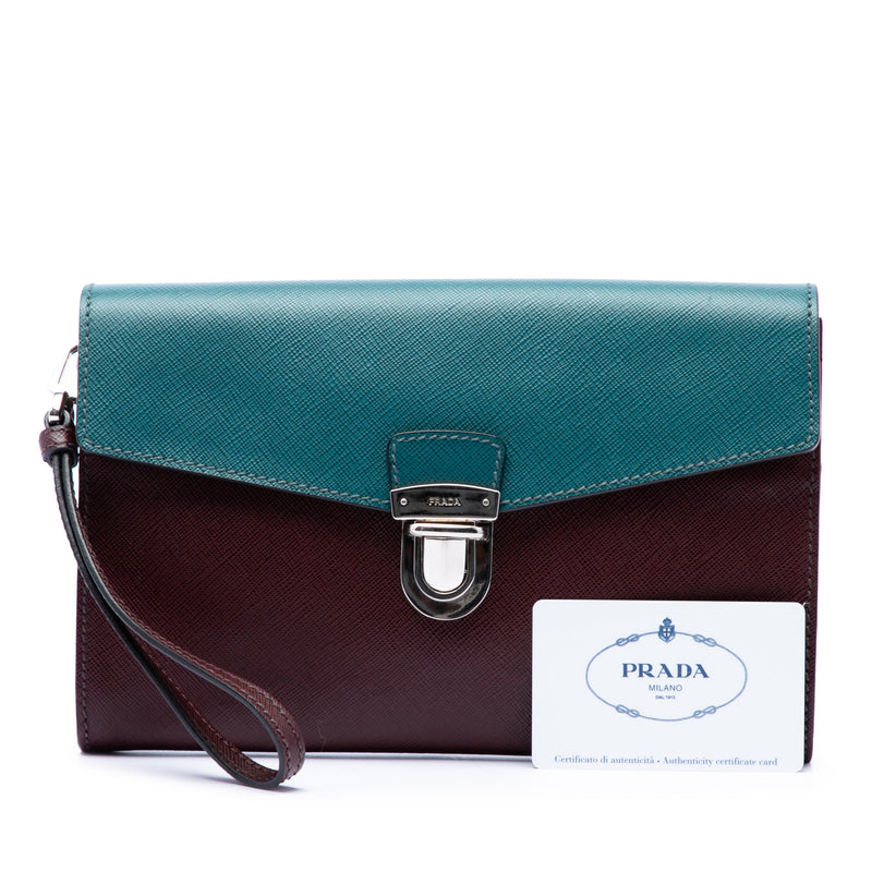 Bicolor Saffiano Envelope Push Lock Clutch - Image 7