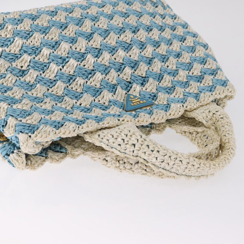 Prada Open Raffia Blue Wood Bag