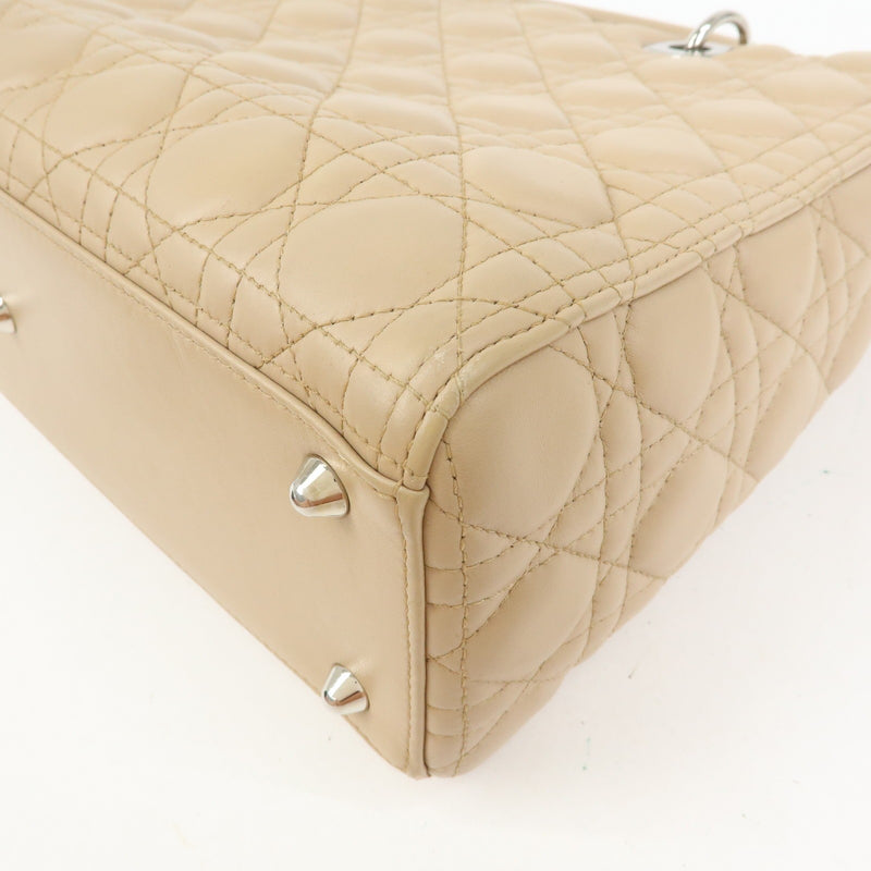 Christian Dior Lady Cannage Quilt Lambskin Beige Leather Bag
