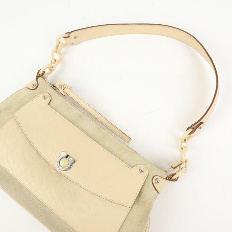Salvatore Ferragamo Gancini Suede Beige Bag