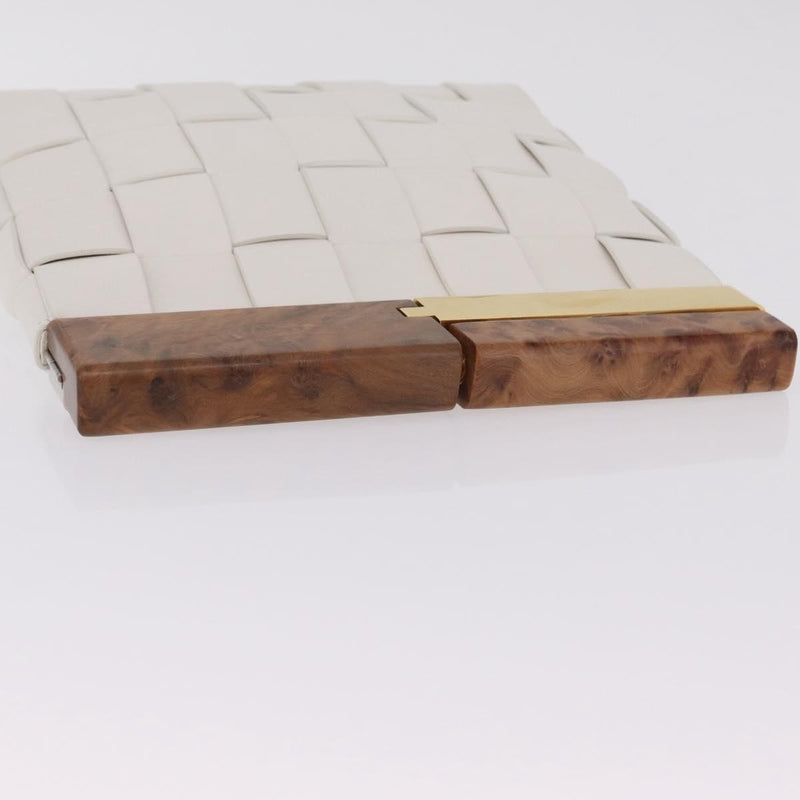 Bottega Veneta The Snap Clutch Maxi Intrecciato Leather With Wood And Metal White