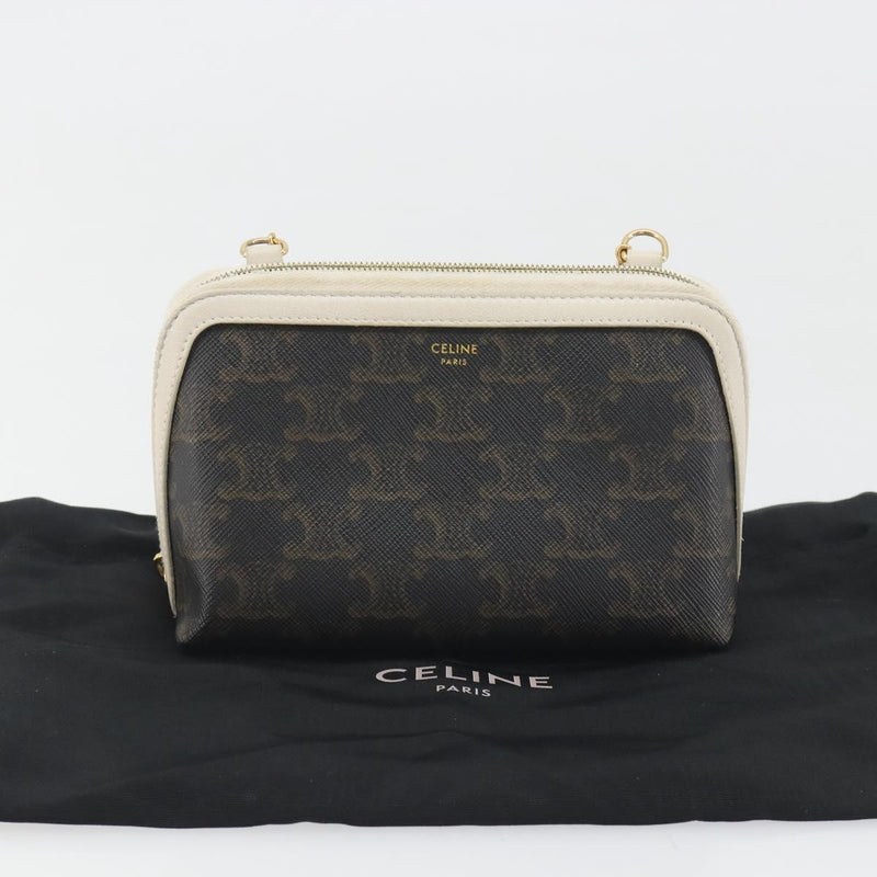 Celine Zip Around Chain Clutch Triomphe Coated Canvas Brown