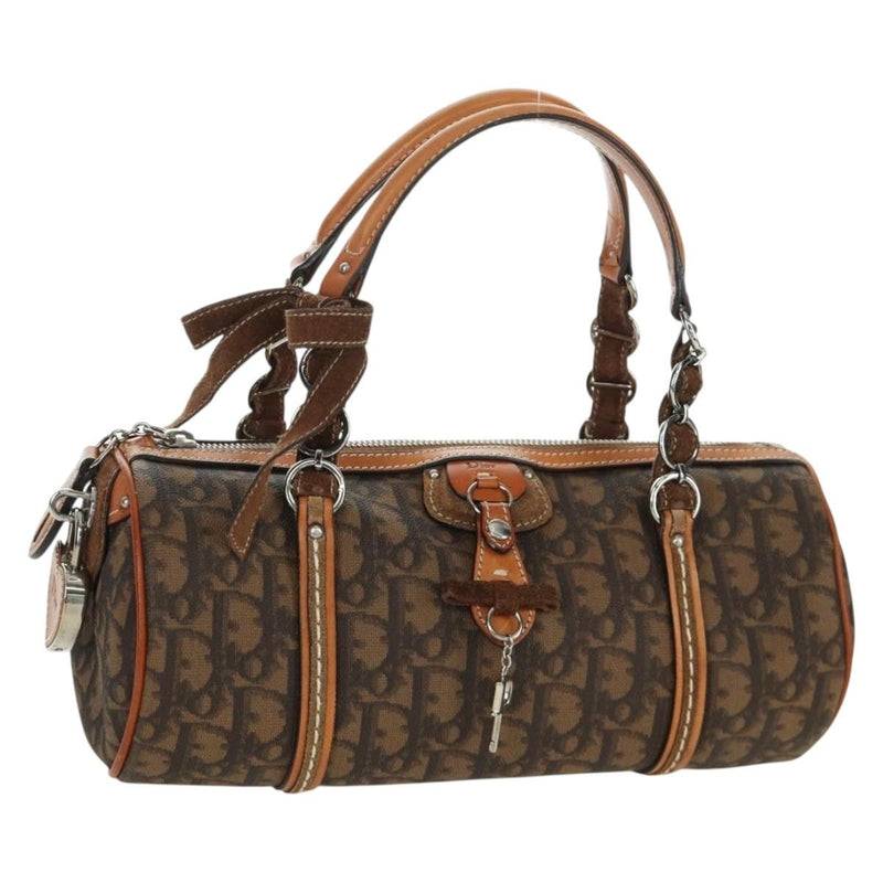 Christian Dior Vintage Trotter Romantique Boston Diorissimo Coated Canvas Brown Bag
