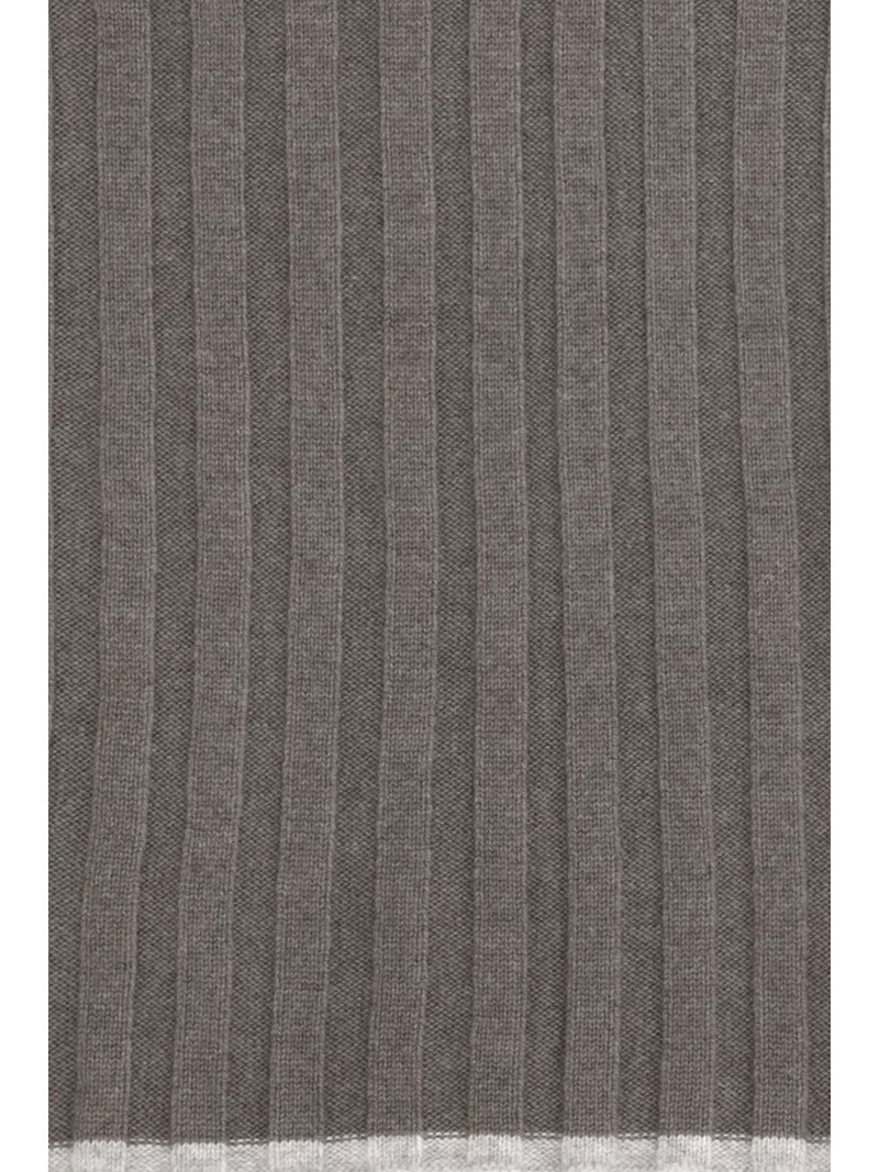 Brunello Cucinelli Ribbed Cashmere Scarf — Gray Kashmir/capra Hircus Scarfs