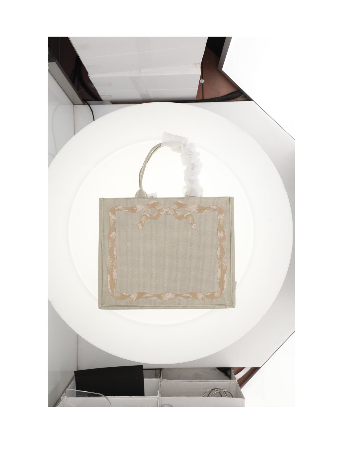 Dior Ribbon-Trimmed Cotton Tote Bag — Beige