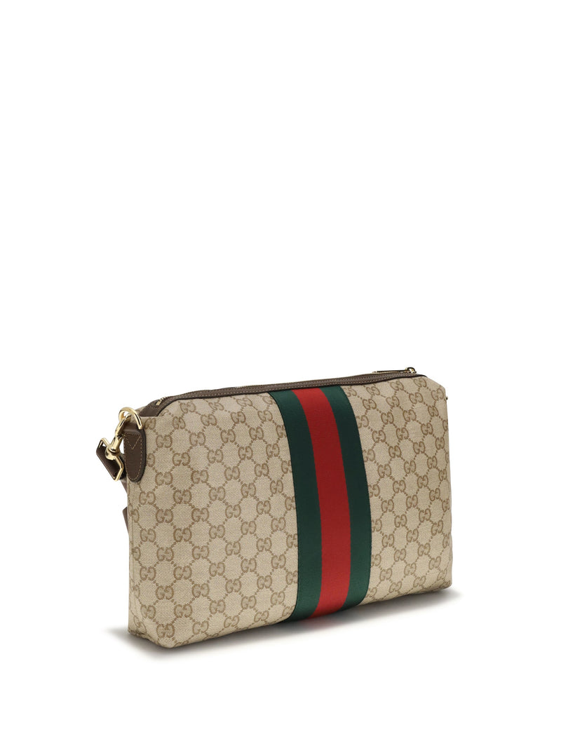 Gucci Gg Coated Canvas With Web Stripe Shoulder Bag — Beige Cotton; Linen; Polyurethane