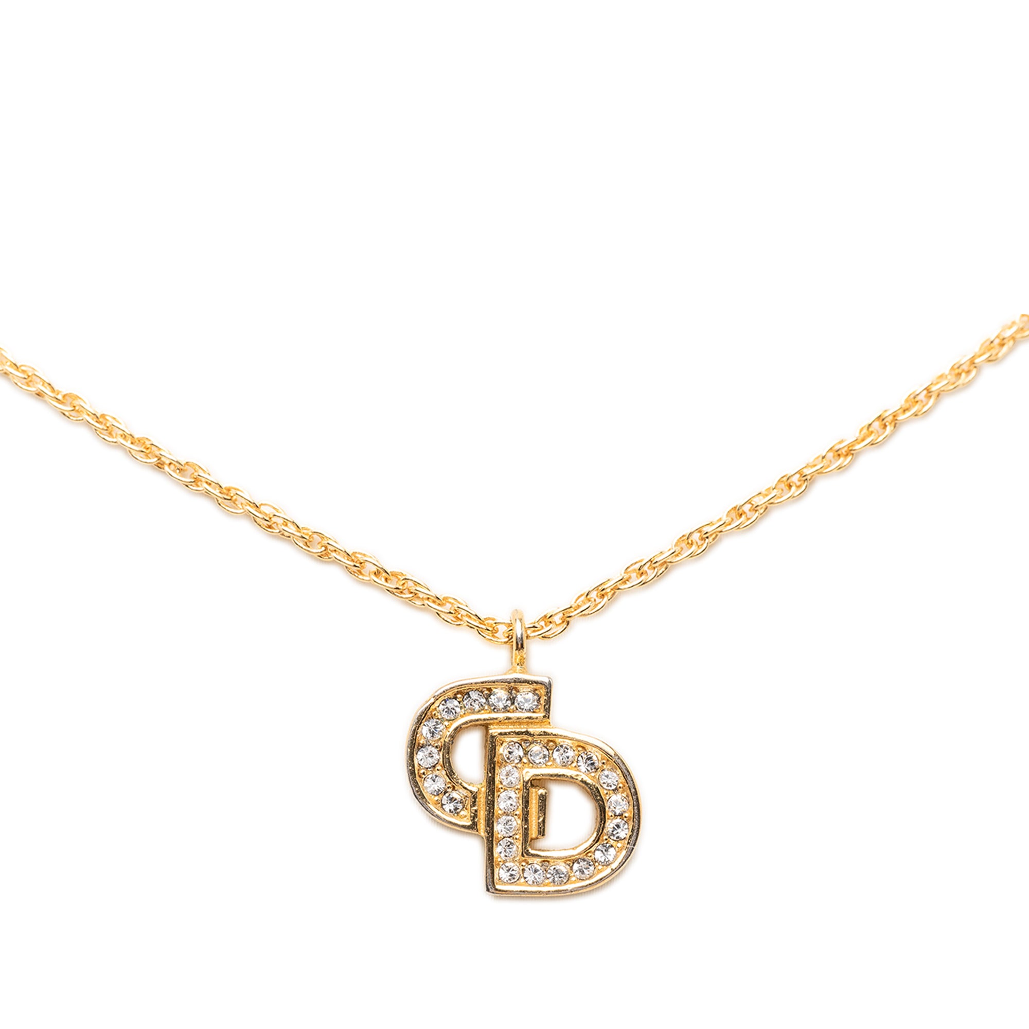 Gold Plated Strass CD Logo Pendant Necklace - Image 2