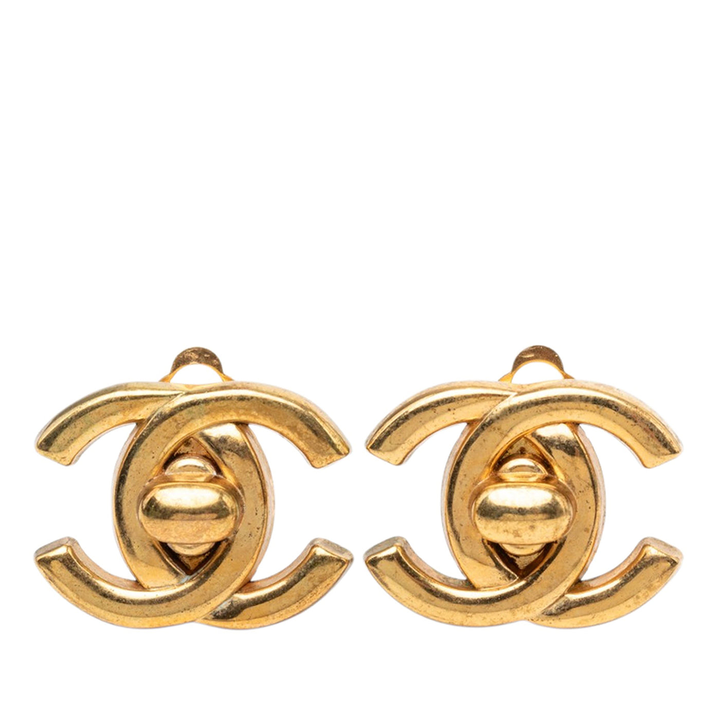 CC Gold Plated Turn Lock Clip On Earrings - Image 1