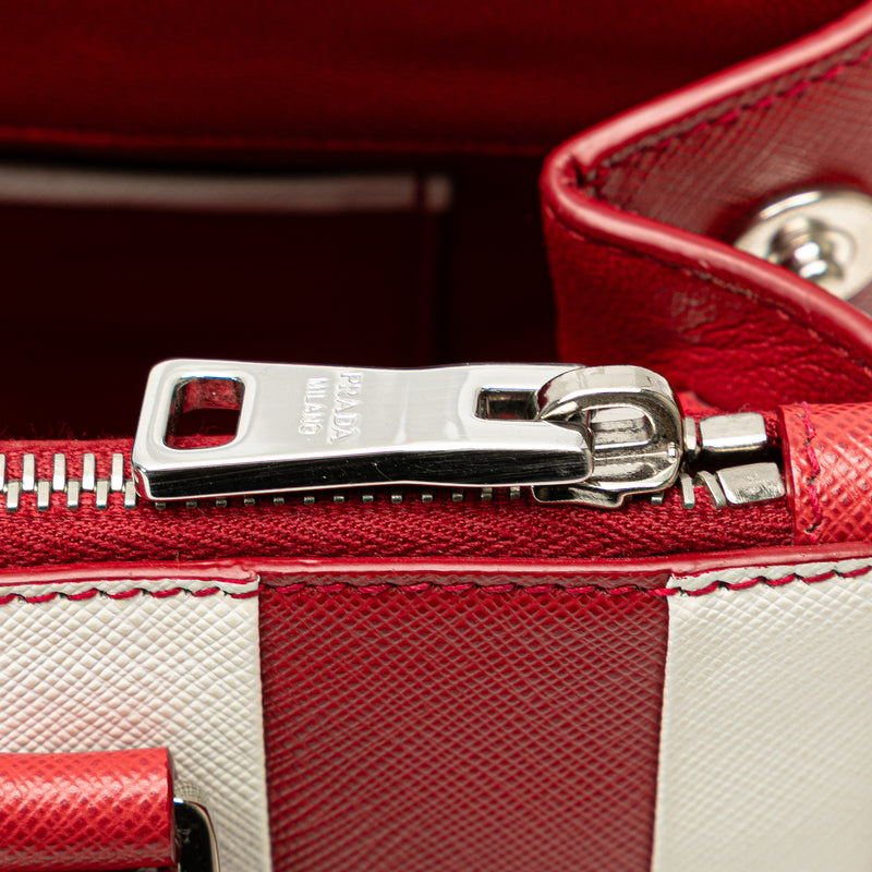 Small Bicolor Saffiano Galleria Double Zip Satchel - Image 7