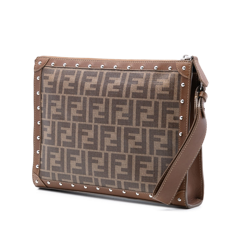 Studded Leather Trimmed Zucca Coated Canvas Clutch - Image 2