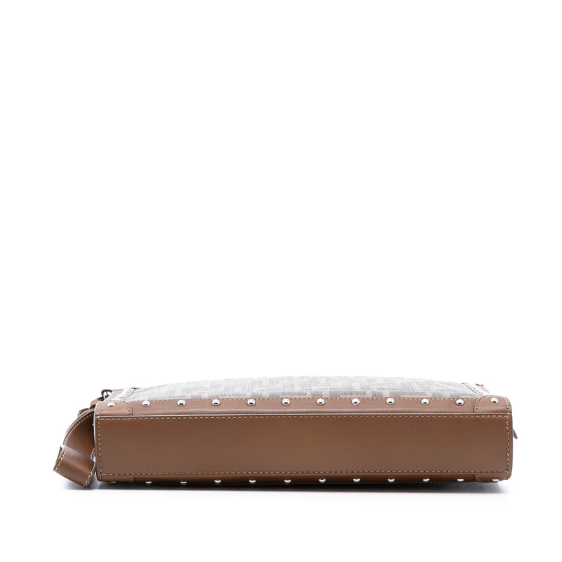 Studded Leather Trimmed Zucca Coated Canvas Clutch - Image 3
