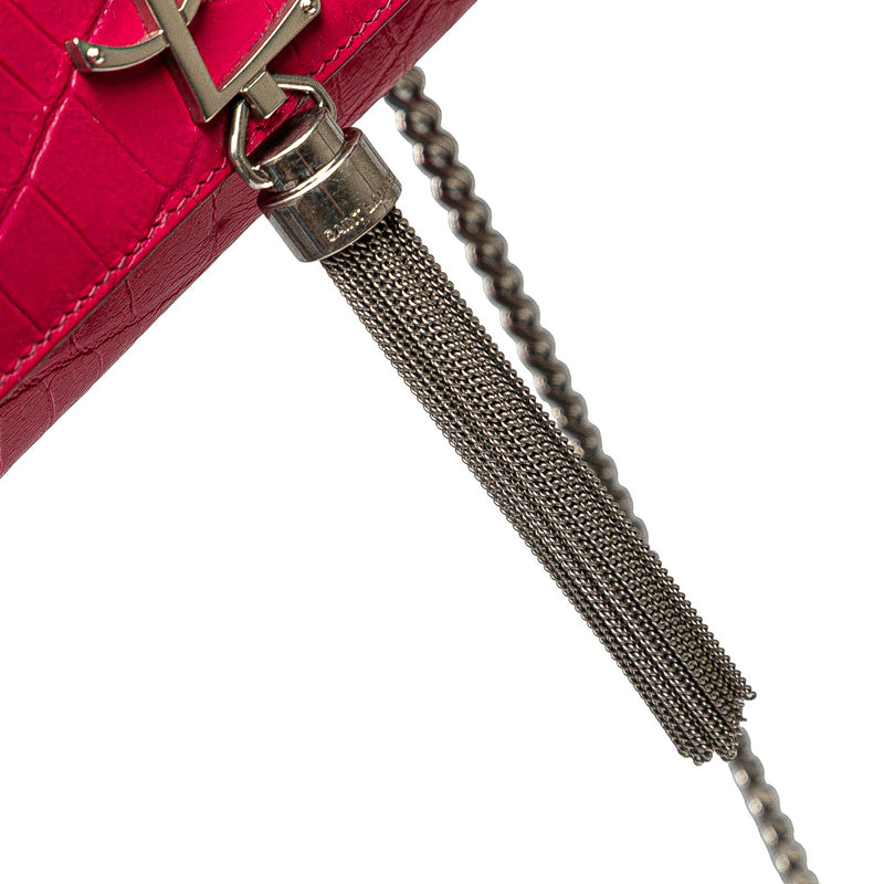 Medium Croc Embossed Leather Kate Tassel Crossbody - Image 8