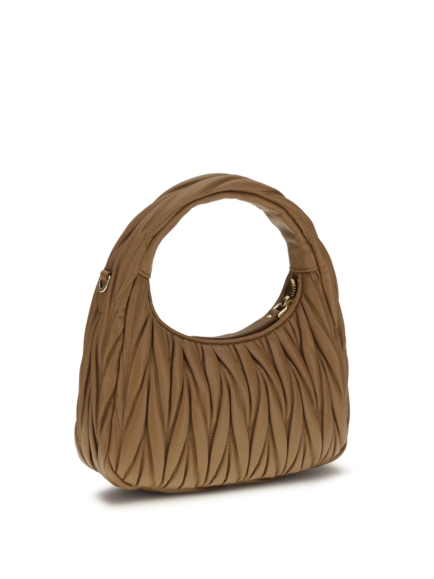 Miu Miu Matelassé Quilted Calf Leather Hobo Bag — Caramel