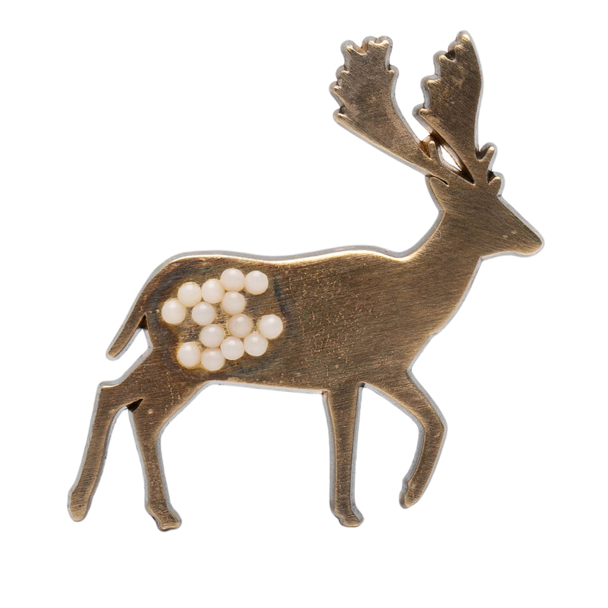 CC Gold Plated Faux Pearl Deer Brooch - Image 1