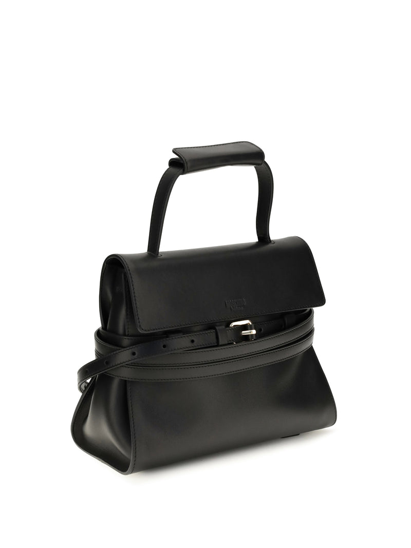 Moschino Buckle Shoulder Bag — Black Calf Leather
